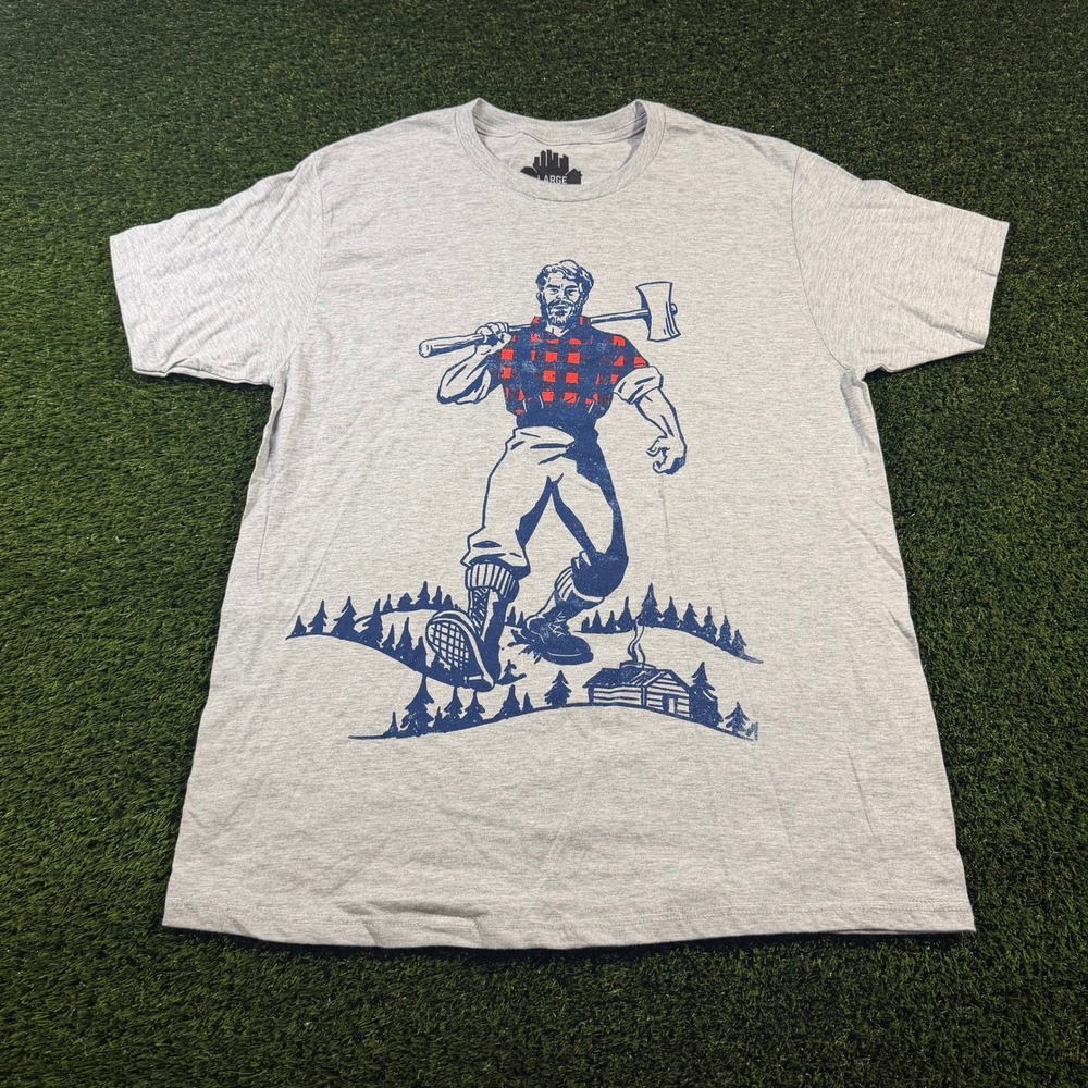 Lumberjack Paul Bunyan Graphic T-Shirt Mens Large Gray Short Sleeve Crewneck